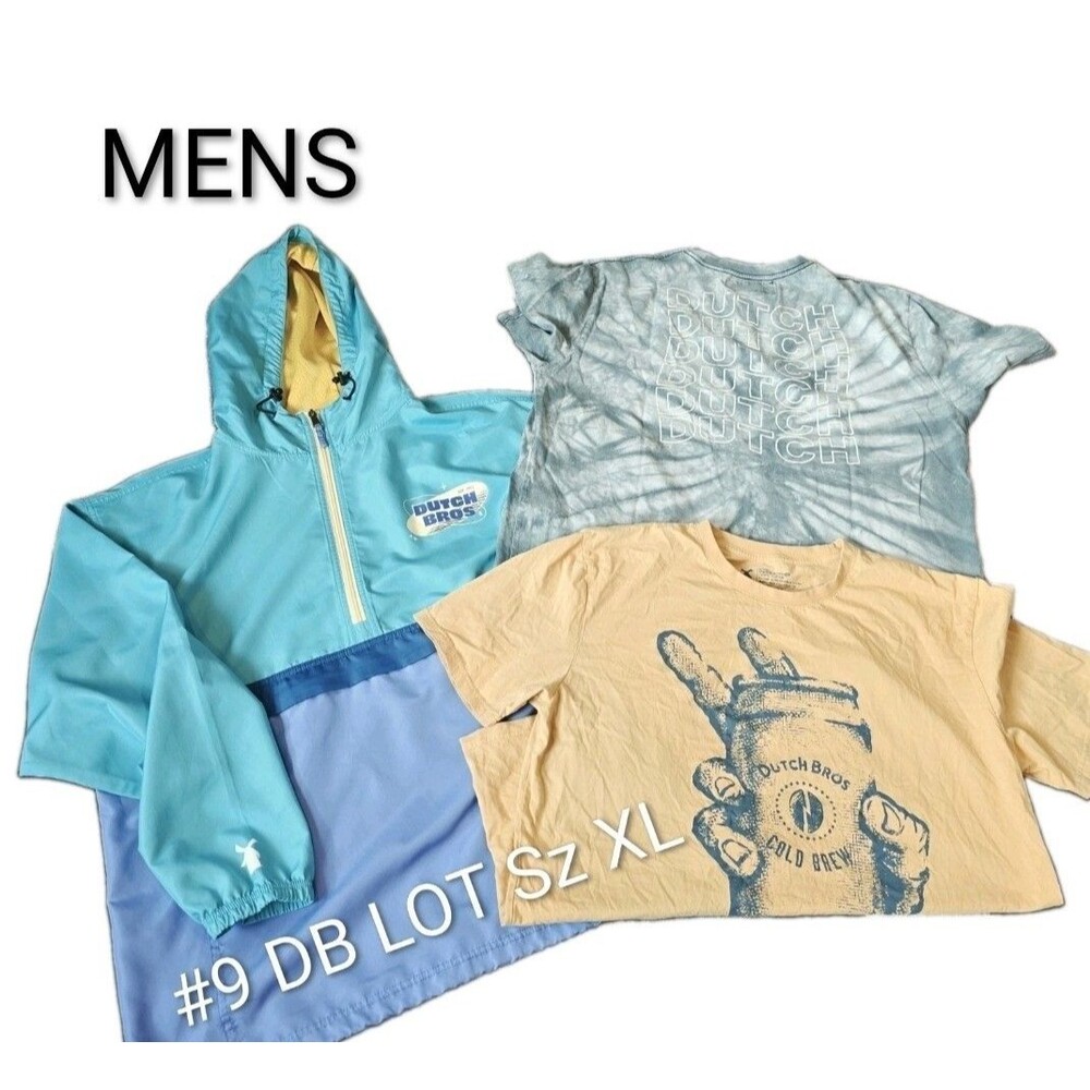 #9 Dutch Bros Lot XL ½ Zip Aqua Windbreaker Jacket Cold Brew Tie Dye Logo Shirts